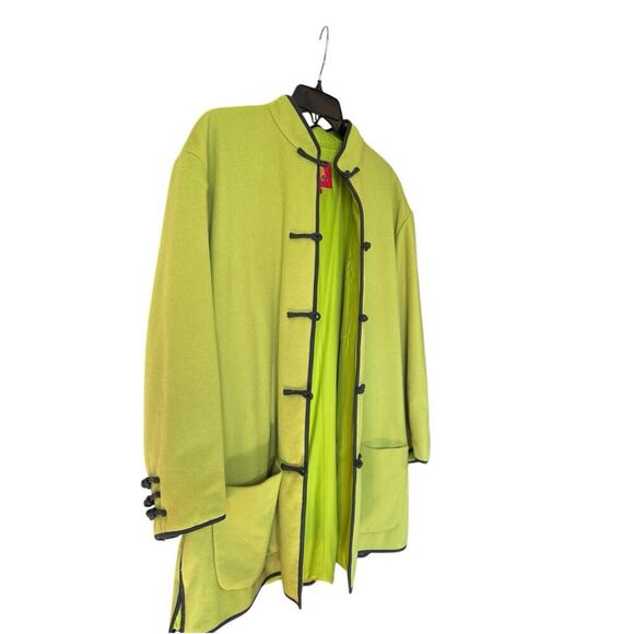 Shanghai Tang 100% Cashmere Lime Green Coat Jacket WMN's 44.100% Silk Lining - Picture 8 of 15